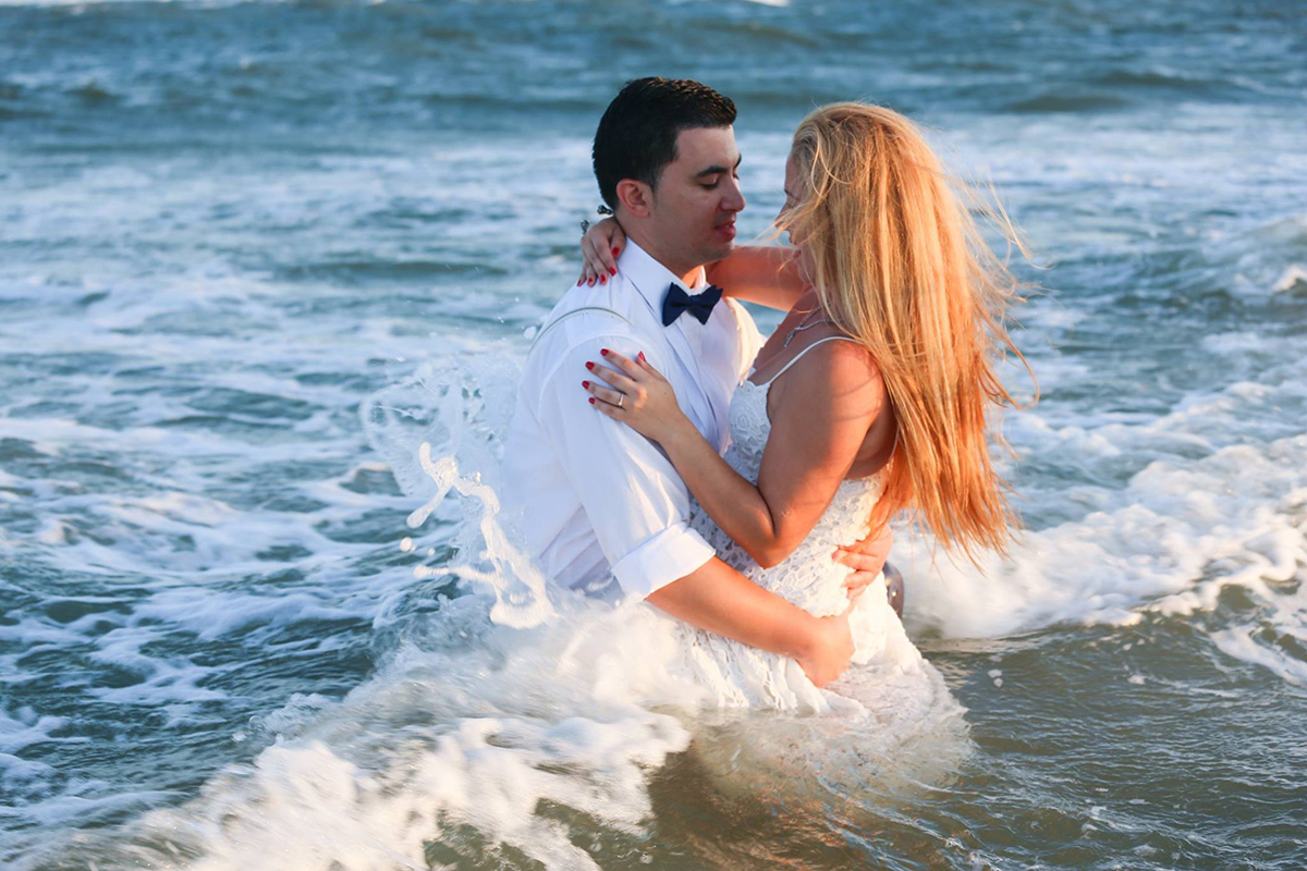 This couple got right in the water and had the best Tybee Island Elopement