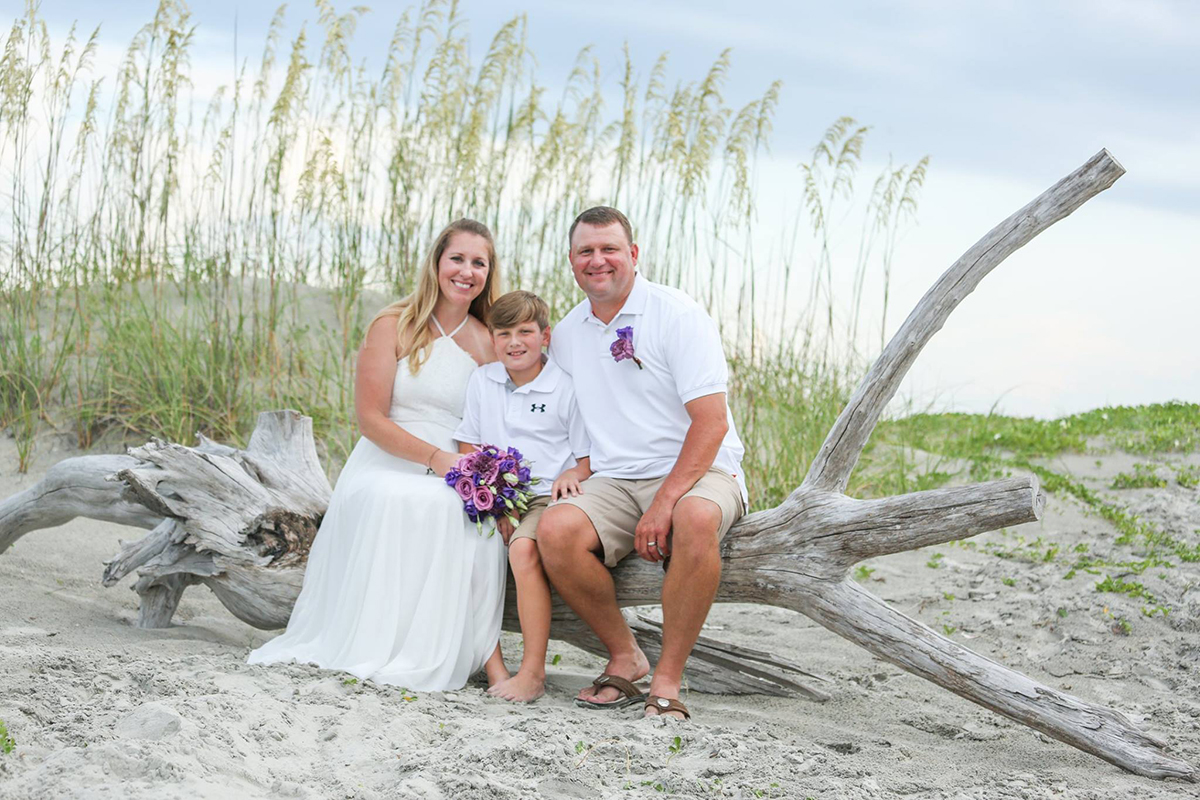 Cute family on Tybee Island after mom and dad eloped.