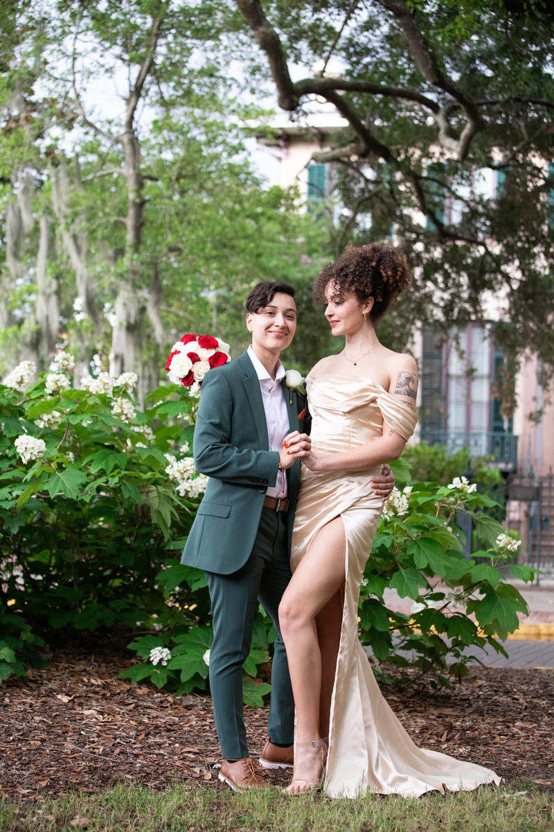 Beautiful LGBTQ couple in Lafayette Square in front of the Andrew Low house