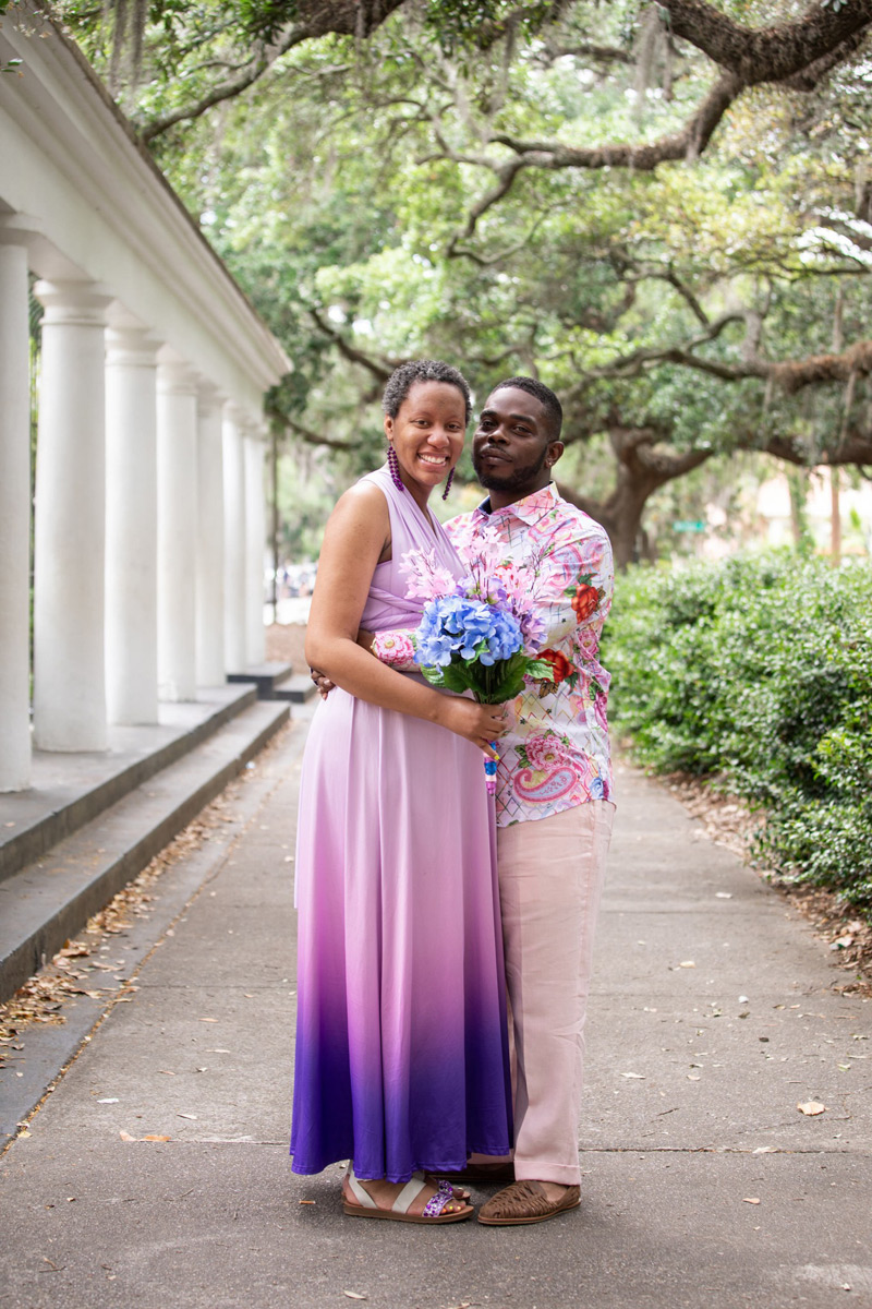 Forsyth Park was the site for this colorfully dressed duo who eloped