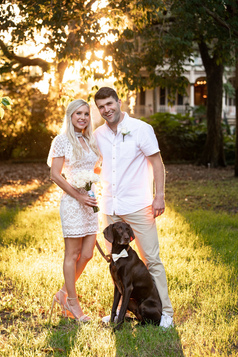 The golden hour is best for photography. Forsyth Park was amazing for this young couple and their dog.