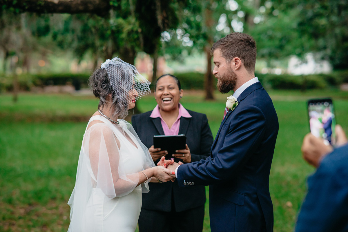 Candace Hardnett officiating a wedding in Forsyth Park