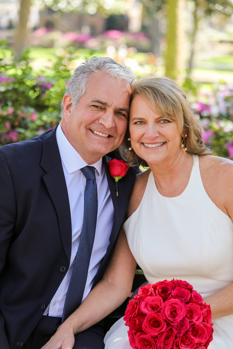 Older couple who just eloped in Forsyth Park in Savannah, GA